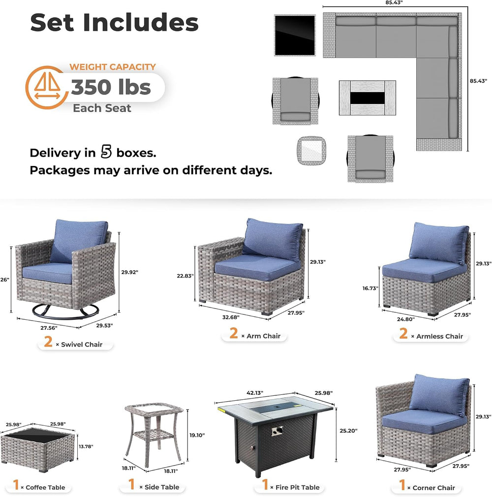 ovios 10 Pieces Patio Furniture Set, Outdoor Wicker Sectional Sofa Couch with...