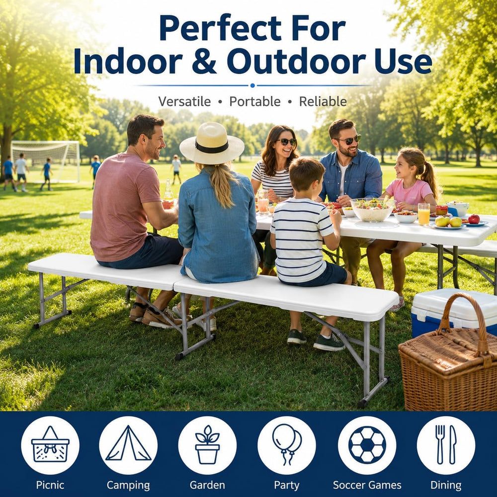 Plastic Folding Bench - Portable Bench Used for Indoor, Outdoor, Picnic, Part...