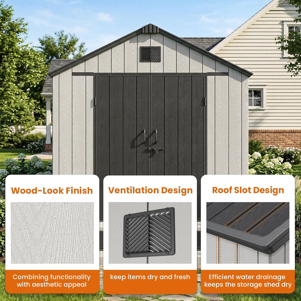 Jocoevol Heavy Duty Storage Shed, 8x10FT Resin Outdoor Shed for Backyard