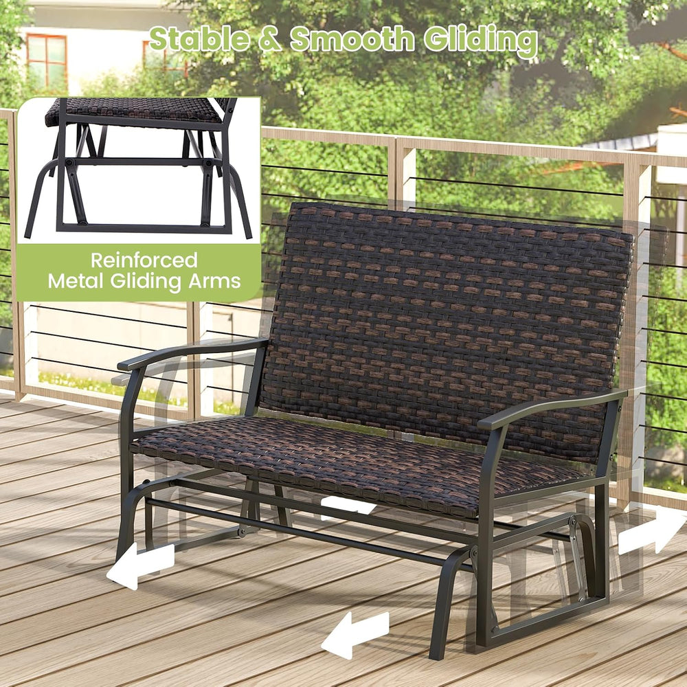 Tangkula Outdoor Rattan Glider Bench, 2-Person All Weather Resistant Glider L...