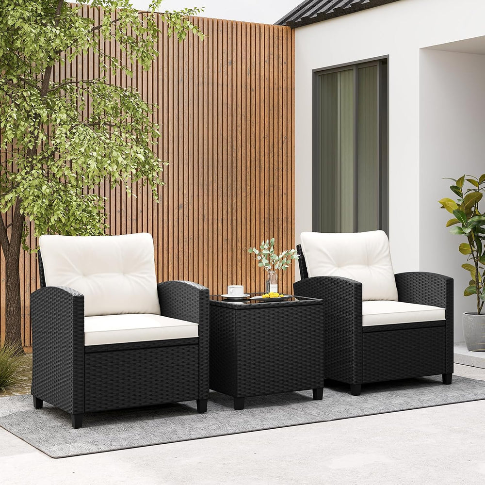 RELAX4LIFE 3-Piece Patio Furniture - Wicker Rattan Bistro Sofa Set w/Glass To...