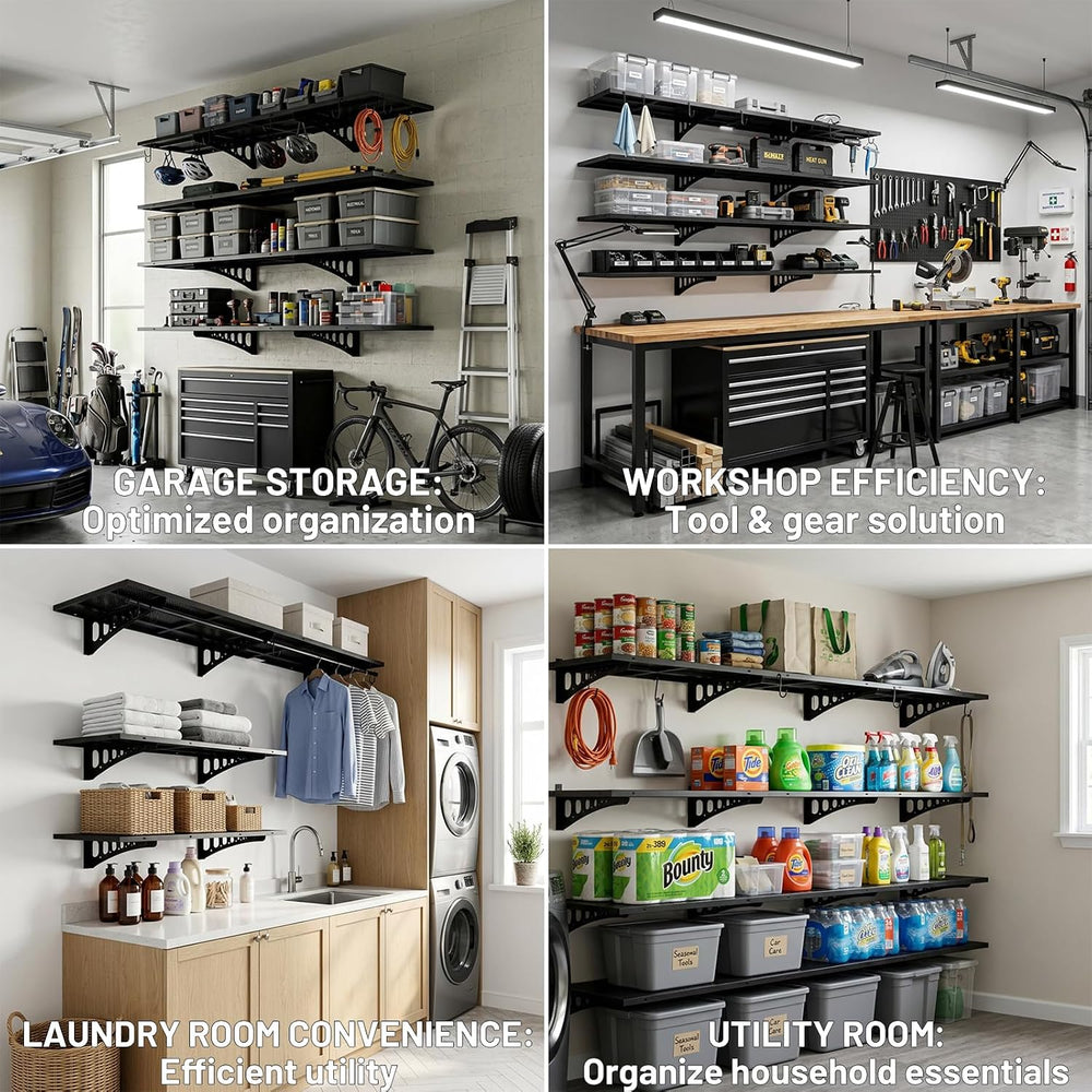 4-Pack 1.5x4ft Wall Storage Shelves, 1000 Lbs Garage Wall Shelf, Heavy Duty F...