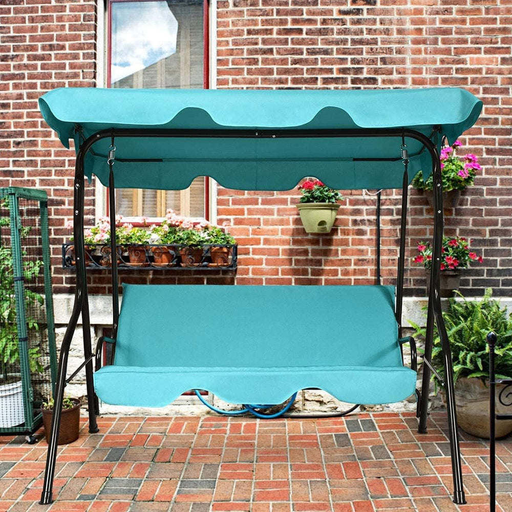 3-Seater Canopy Swing Chair, Waterproof Outdoor Swing Cushioned Seat with Adj...