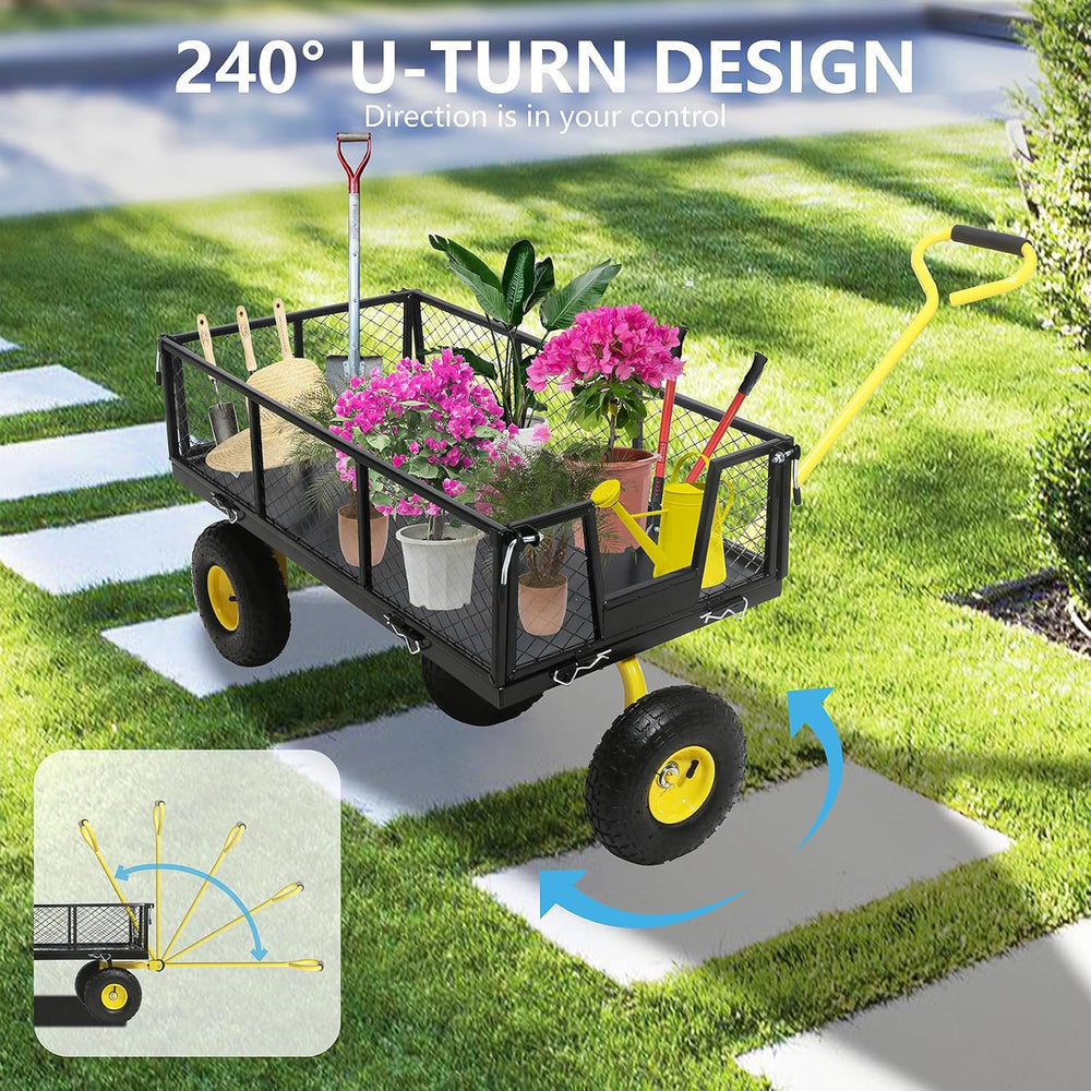 Steel Garden Cart, 2-in-1 Heavy Duty Utility Wagon 900 LBS Capacity Carts wit...