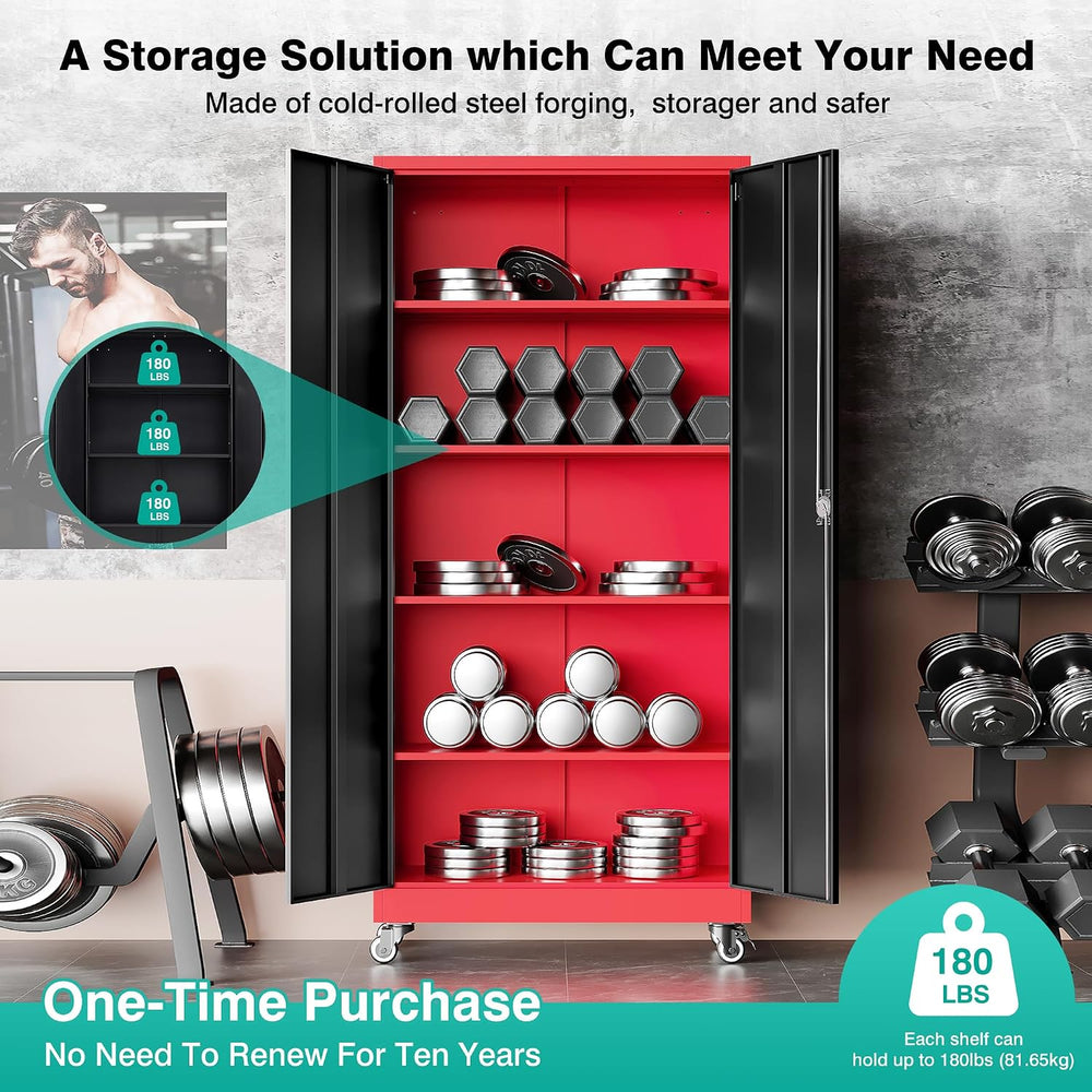 SISESOL 75" Tall Metal Storage Cabinet with Wheels,Rolling Garage Storag...