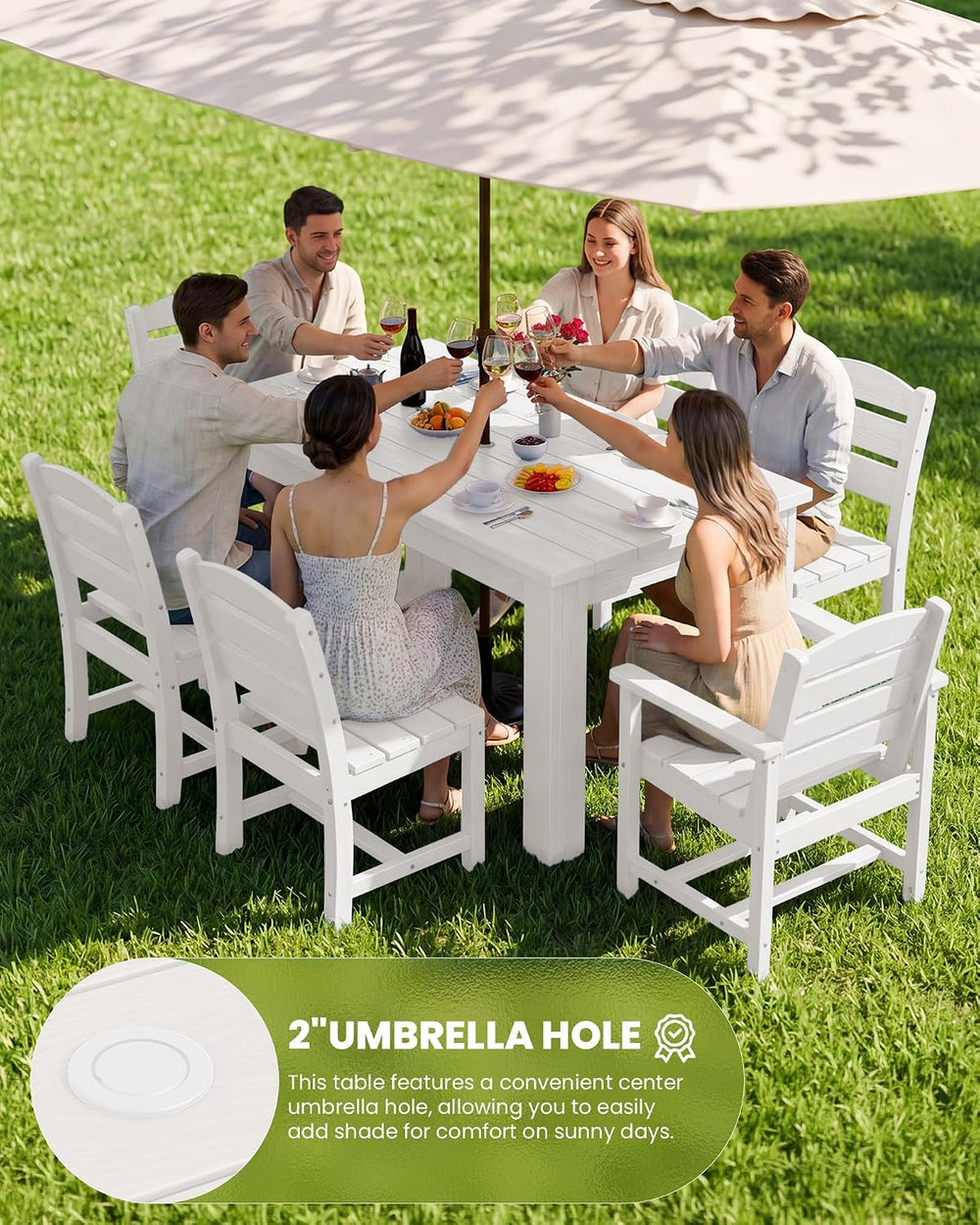 SERWALL Patio Dining Set for 8, w/ 2 Tables & 8 Armchairs, White