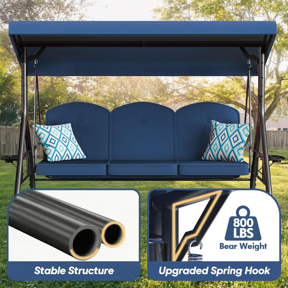 ZZW 3 Seat Outdoor Porch Patio Swing with Stand 800lbs 2-in-1 Convertible Swi...