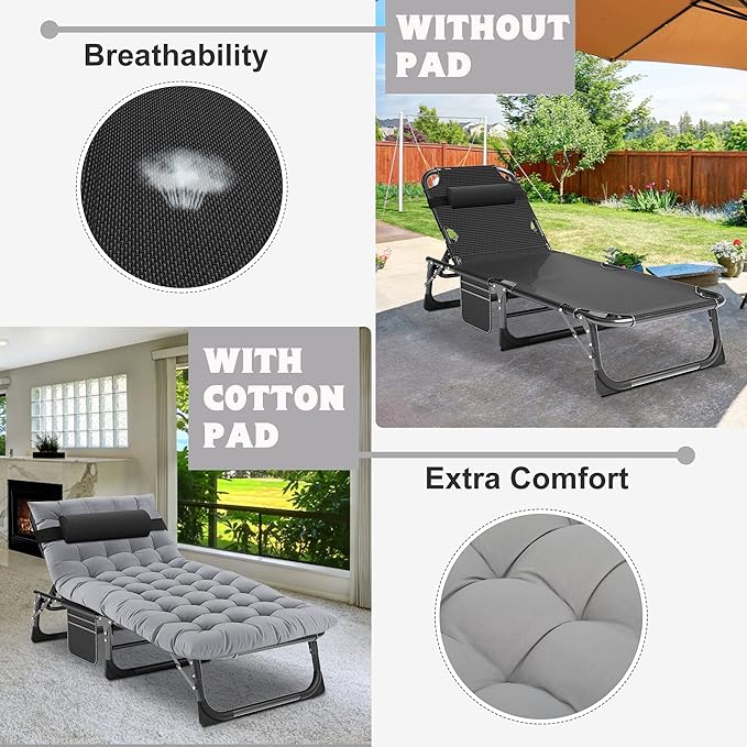 ABORON Chaise Lounge Chair,5 Positions Padded Outdoor Tanning Chair,Heavy Dut...
