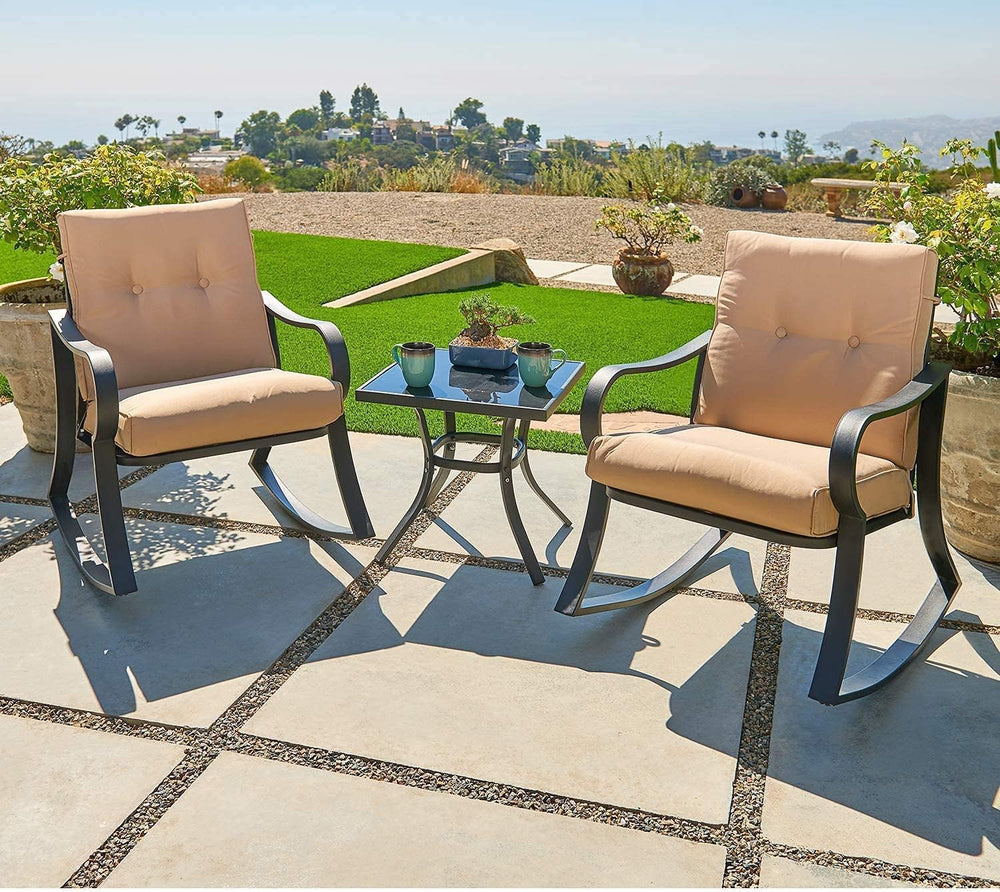 Oakcloud Oakmont Outdoor Furniture 3 Piece Conversation Bistro Set Rocking Ch...