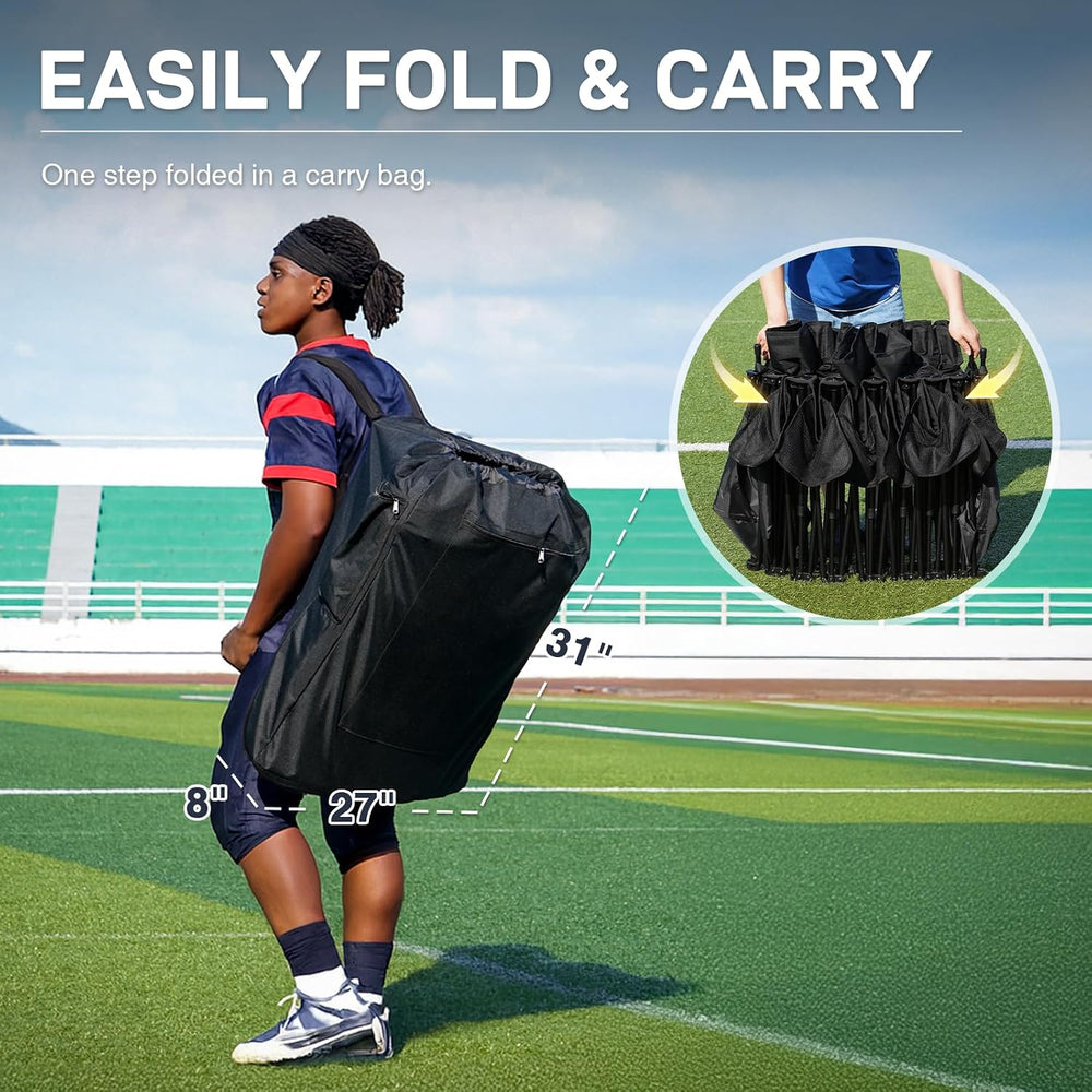 EVER ADVANCED Portable Soccer Bench,6 Seat Folding Bench with Bag,Black