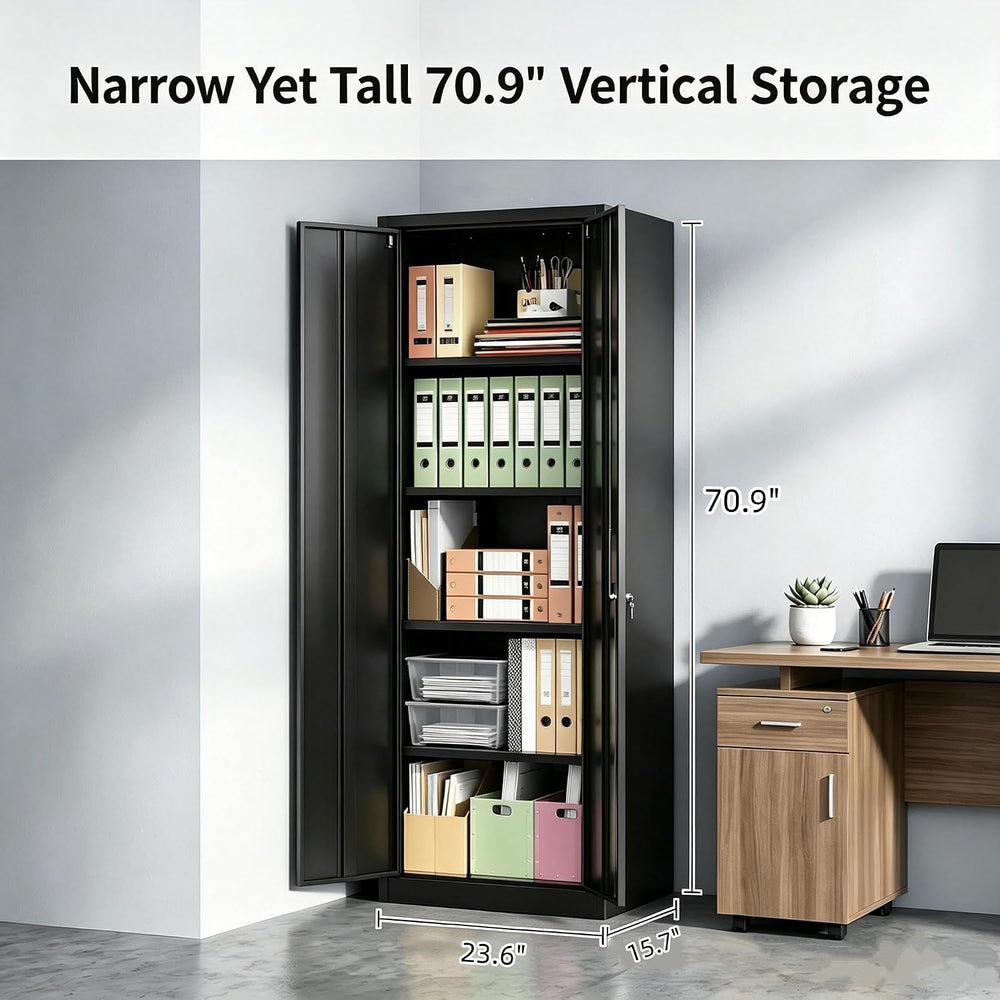 24" W Slim Metal Garage Storage Cabinet, Black