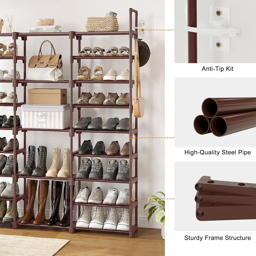 WOWLIVE 9 Tier 3-Column Shoe Rack, 50-55 Pairs Stackable Brown