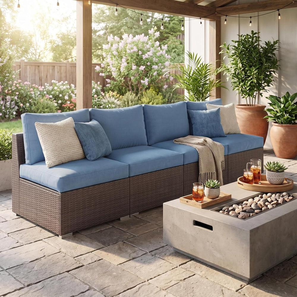Wisteria Lane Patio Furniture Set for All Wheather, 4 Pieces Armless Wicker O...