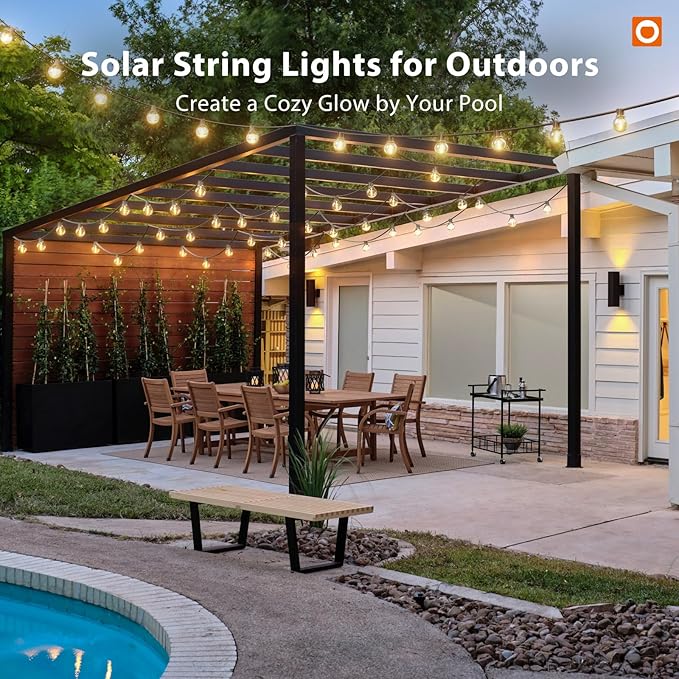 addlon 50FT Solar String Lights Outdoor Waterproof with Remote, G40 Globe Sol...