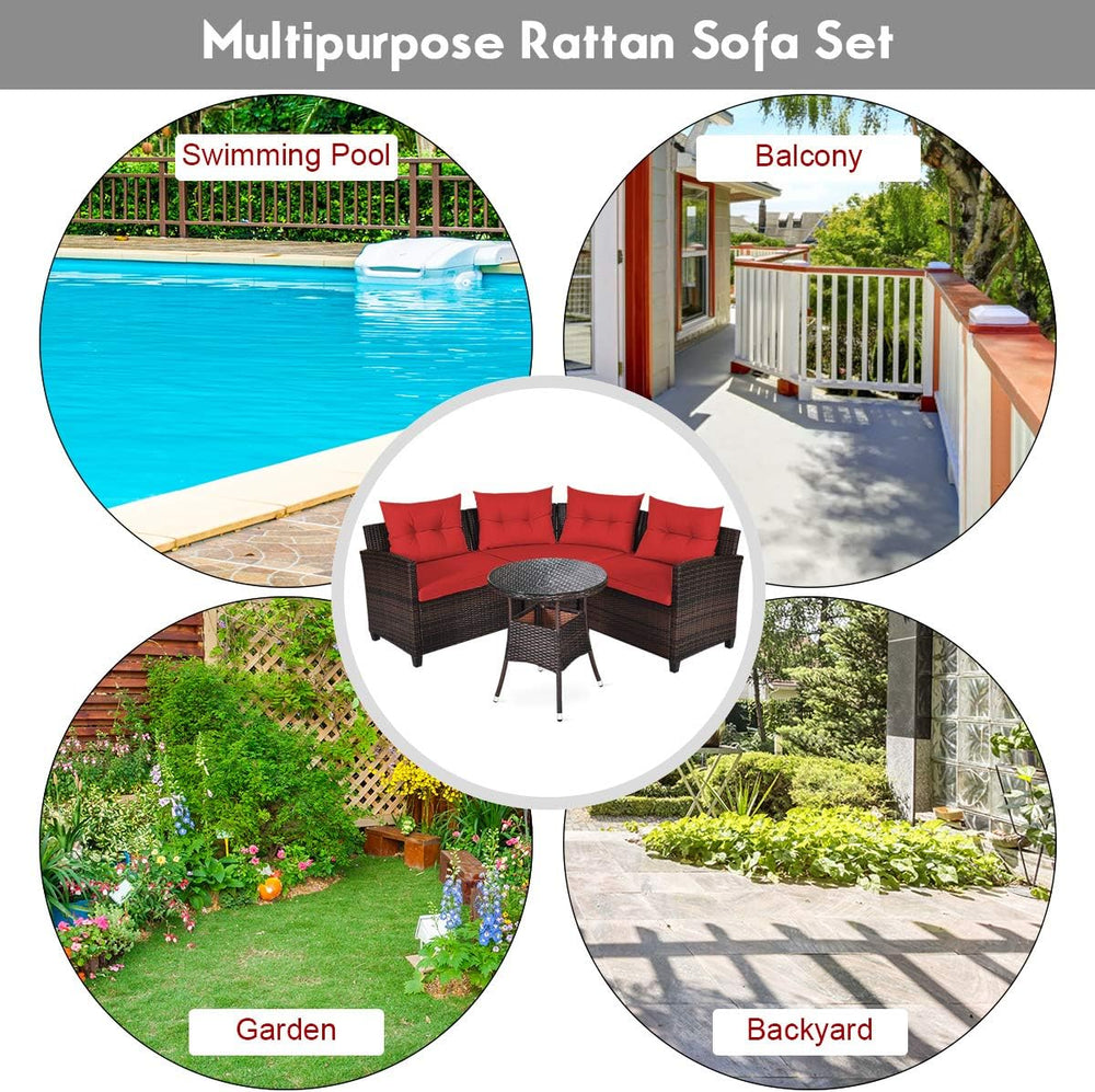 Tangkula 4-Piece C Shape Patio Furniture Set, Outdoor Corner Wicker Rattan Se...