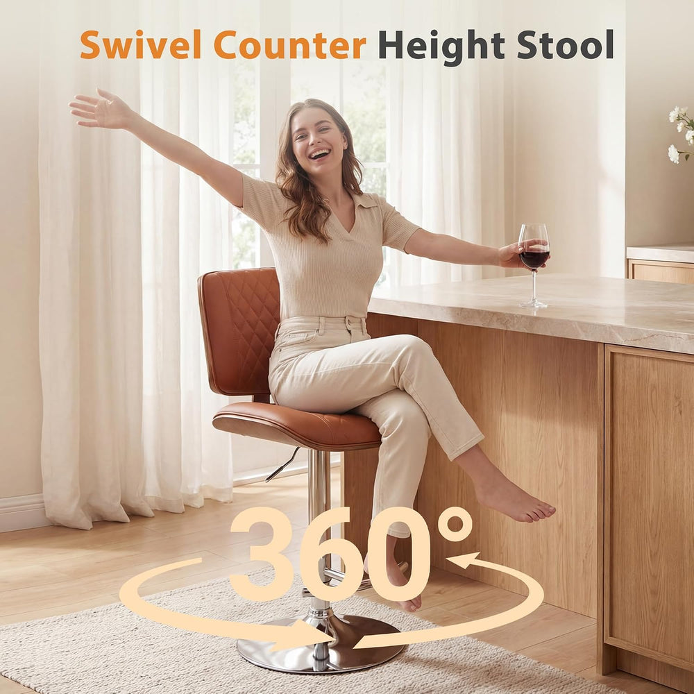 DRMBOOK Modern Swivel Bar Stools, Faux Leather Orange, Set of 3