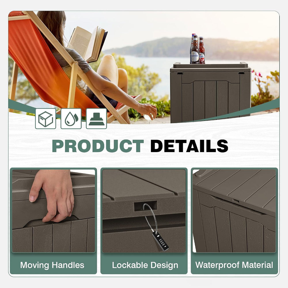 GUNJI 30 Gallon Small Deck Box Outdoor Waterproof Resin Storage Box Lockable ...