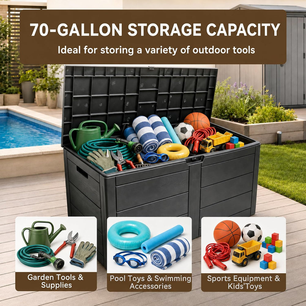 70 Gallon Deck Box, Outdoor Storage Box Waterproof, Patio Storage