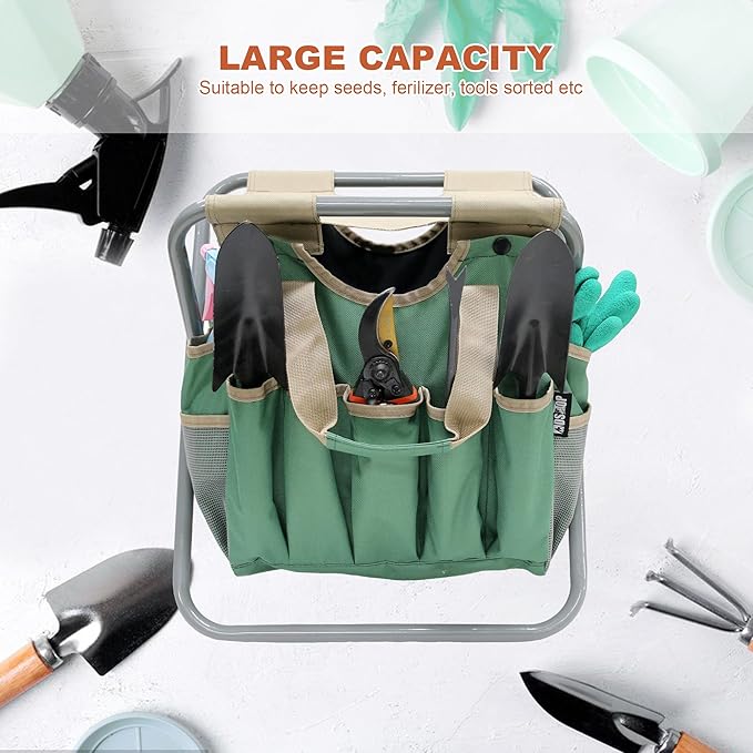MDSTOP Folding Gardening Stool with Detachable Storage Tote Bag, Gardening To...
