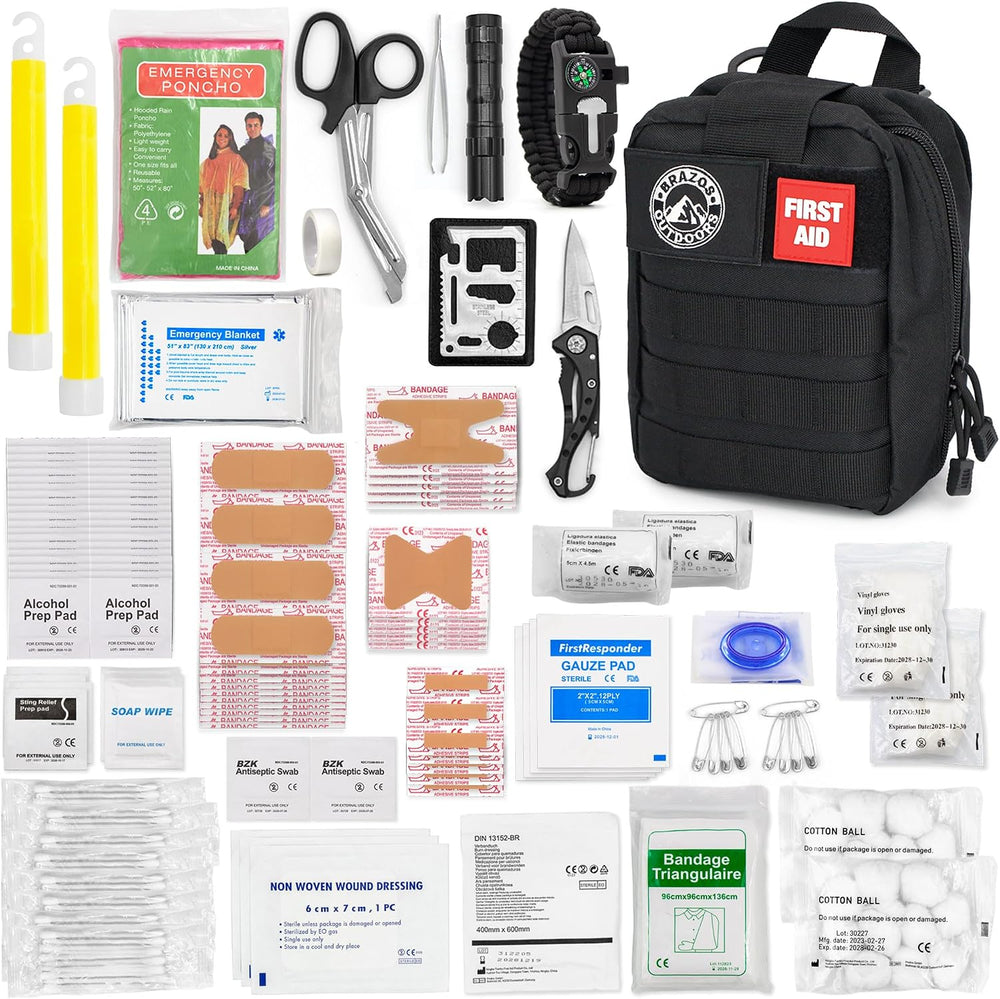 The Brazos First Aid Survival Kit, 250 Pieces, Hiking & Camping Essential...