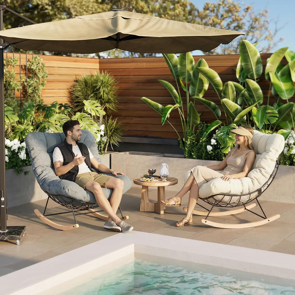 FLEXISPOT Oversized Outdoor Rocking Chair with Thick Cushion, Grey