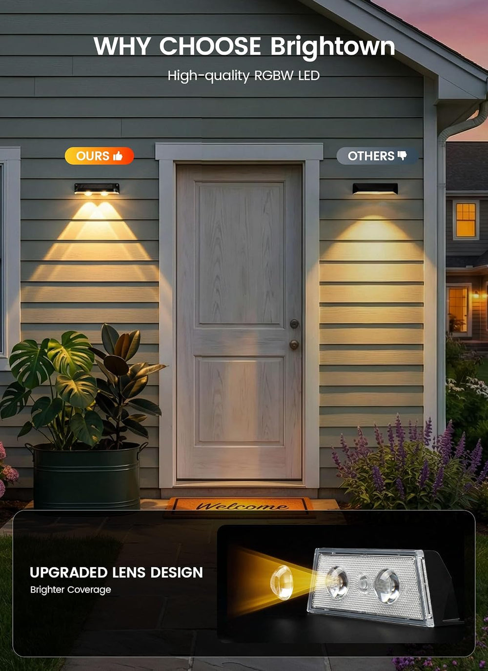 Brightown 8 Pack Solar Fence Lights Outdoor, 3000/4000/6000K/RGB 12 Modes