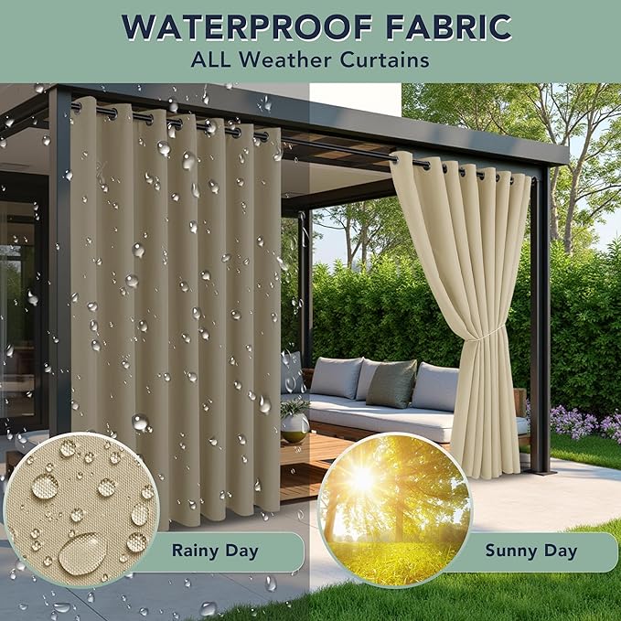 Outdoor Curtains for Patio Waterproof - 8 Panels Privacy Weatherproof Outside...