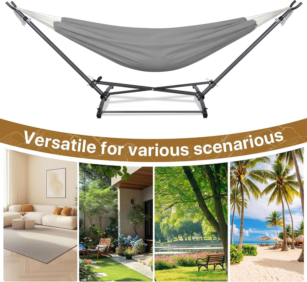 Homgava Portable Hammock with Folding Hammock Stand for Outdoor, Grey