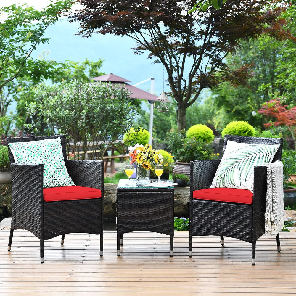 Tangkula Patio Furniture Set 3 Piece, Outdoor Wicker Rattan Conversation Set ...