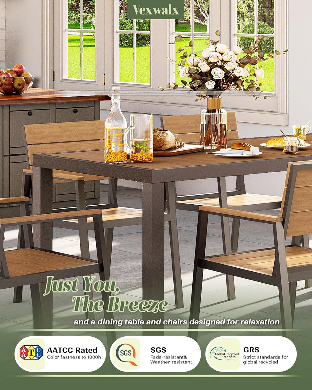 12 Pcs Outdoor Dining Set, 67" HDPS Dining Set for 10, Gray-Teak