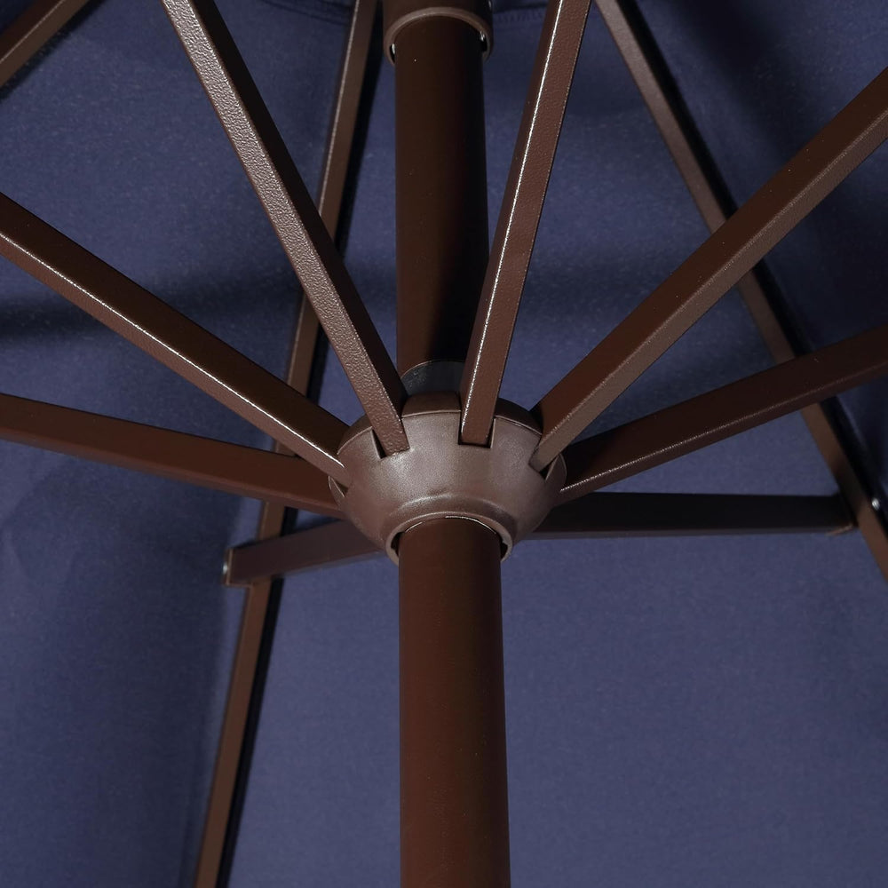 JONATHAN Y Tracy 9' Scalloped Market Patio Umbrella, Navy/Dark Brown