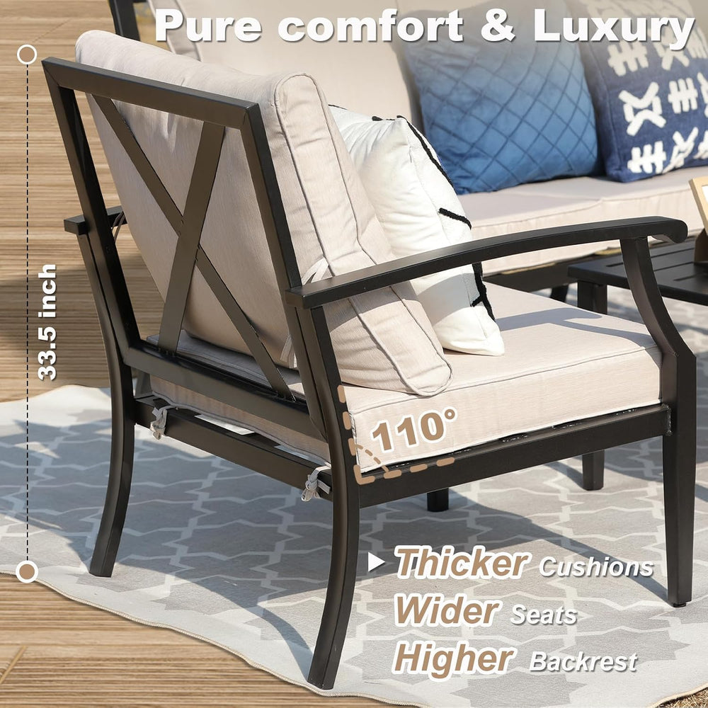 4-Piece Patio Furniture Set, Wider Outdoor Metal Seating Sofa with High Back ...