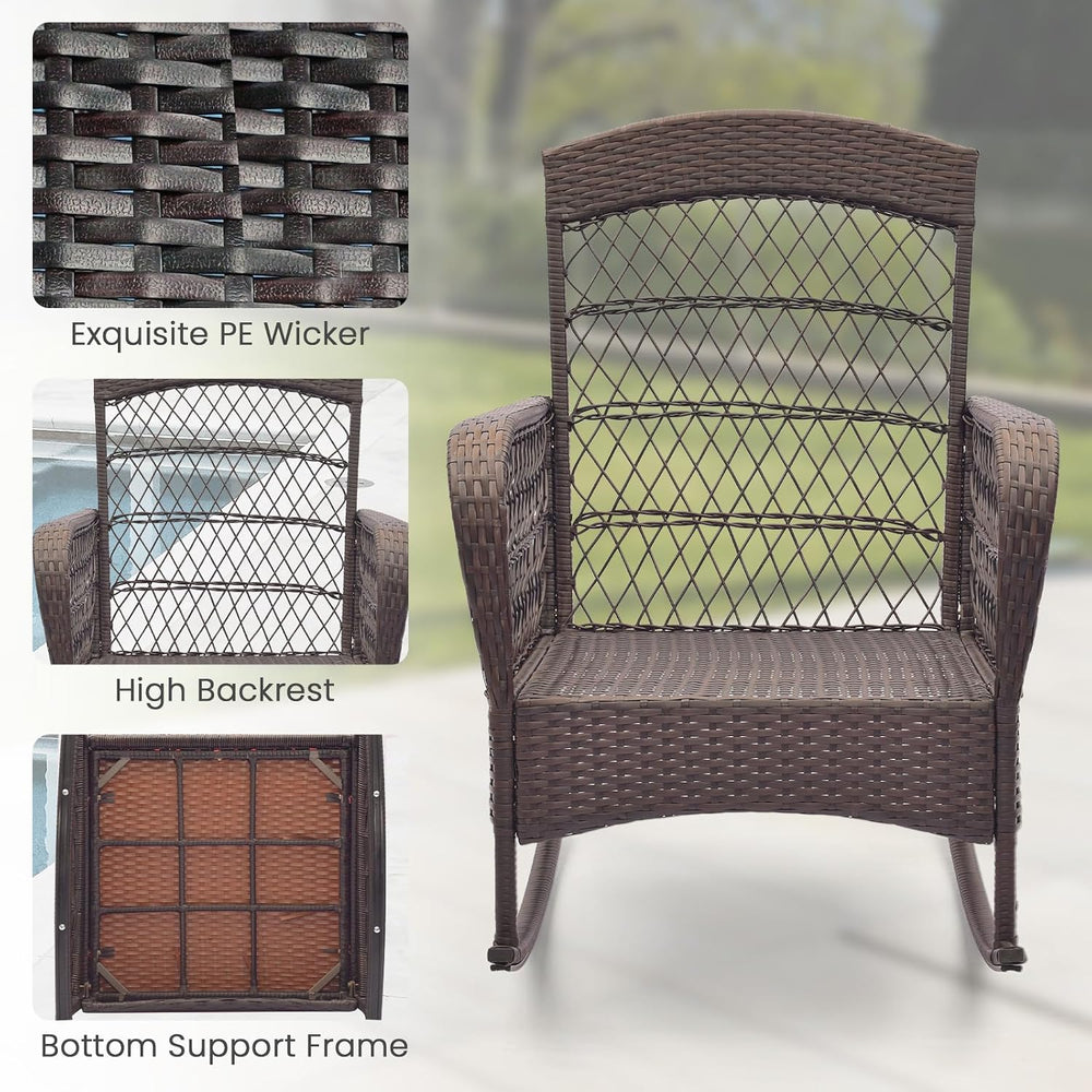 ORALNER 3 Pieces Patio Rocking Chair Set, Wicker Bistro Set (Navy)