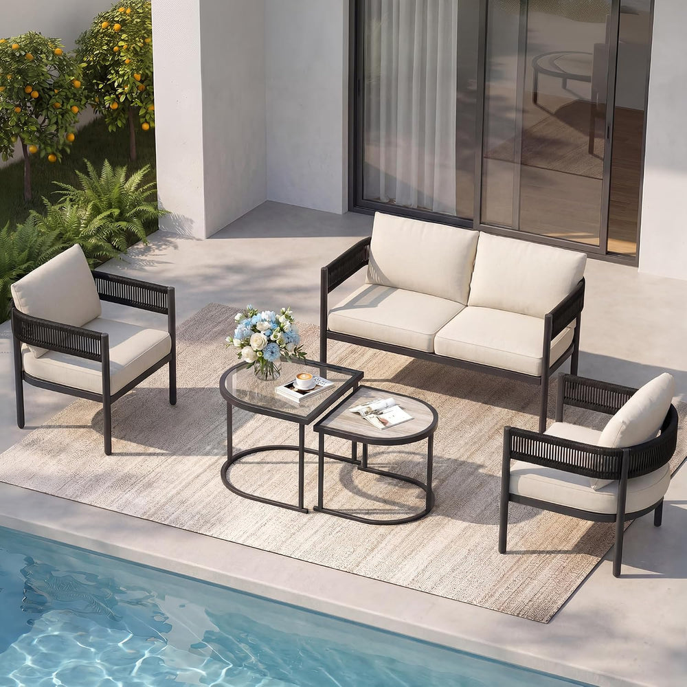 Grand patio 5-Piece Outdoor Furniture Set, 4 Seats Wicker Sofa Conversation S...