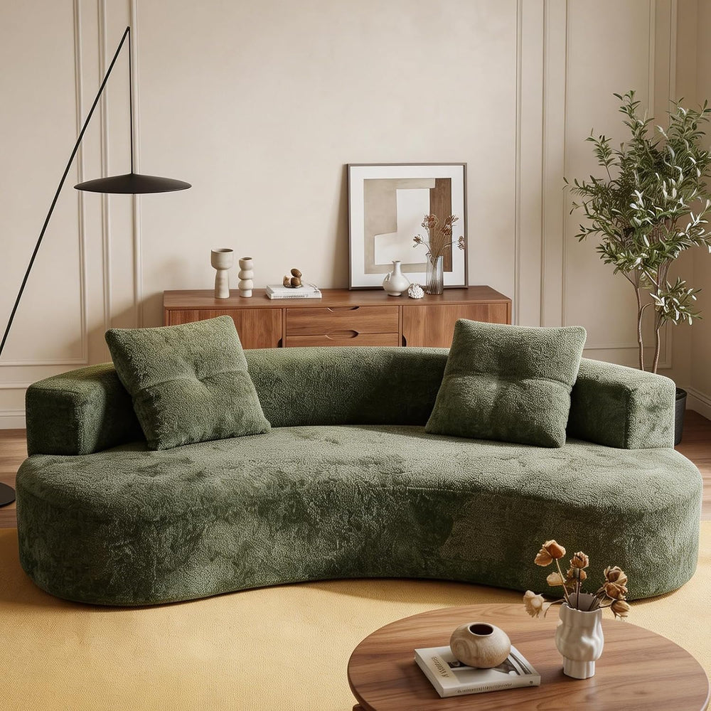 Boucle Curved Sofa 79.5" with 2 Pillows, 3-Seater Curved Couch