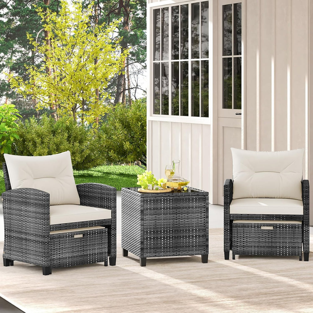 KOTEK 5 Pieces Patio Furniture Set with Ottomans, Wicker Patio Conversation S...