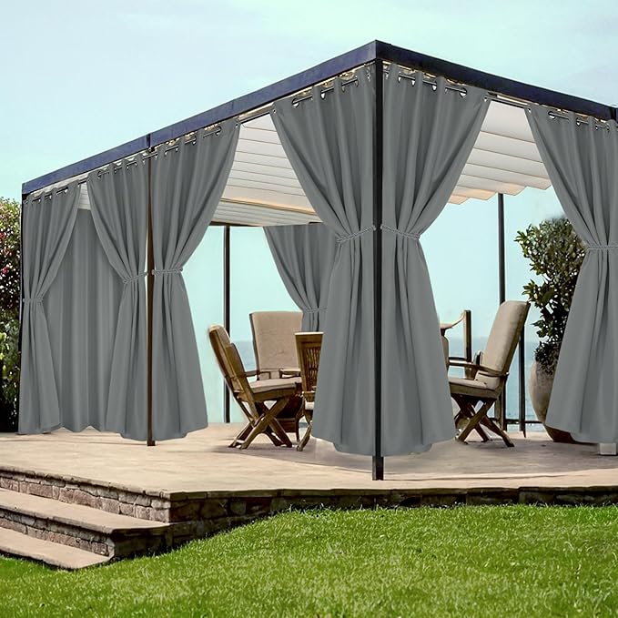 HolidayIdeas Grommet Top Outdoor Curtains for Patio Waterproof 8 Pcs All Weat...