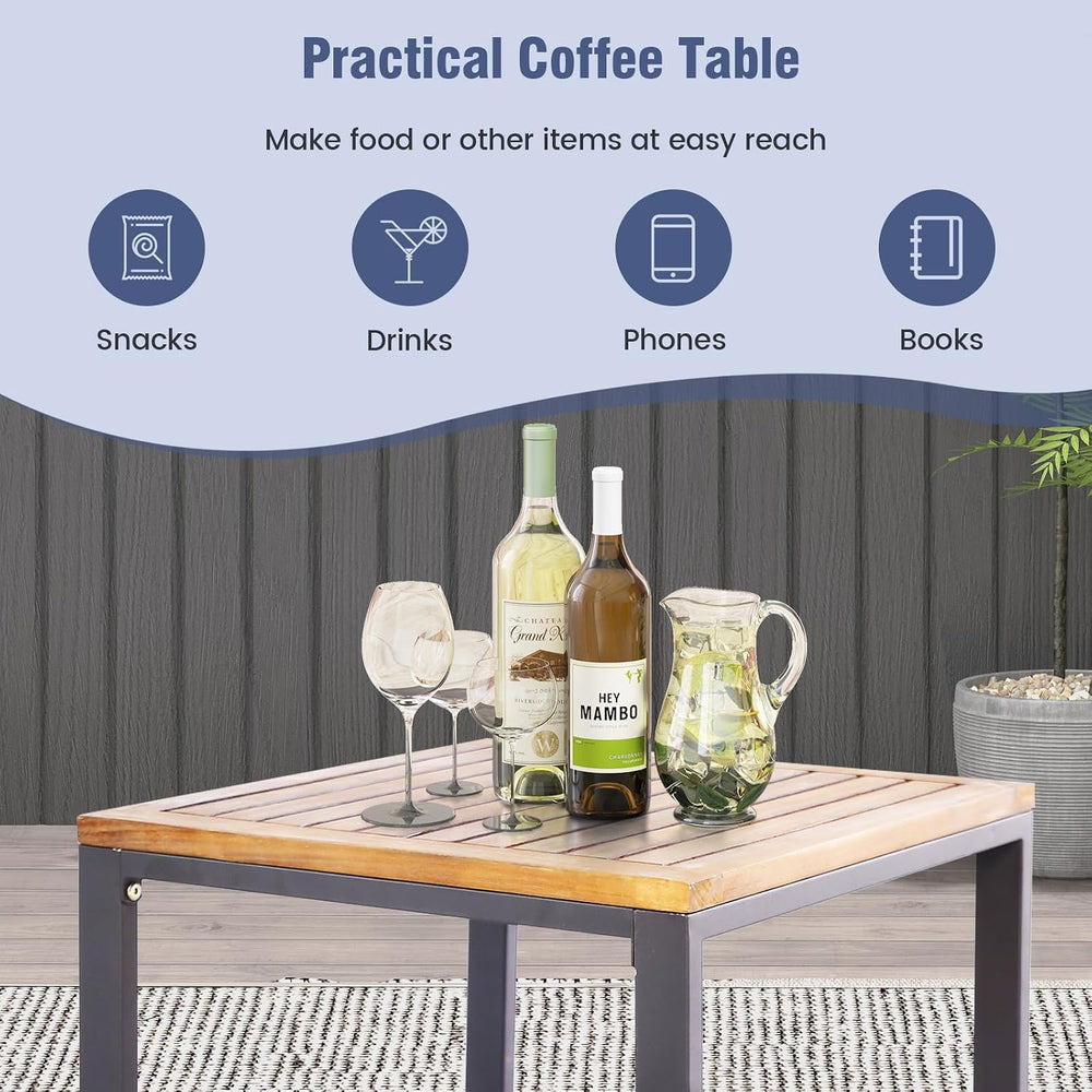 Tangkula 5 Pieces Acacia Wood Patio Furniture Set with Ottomans, Outdoor Conv...