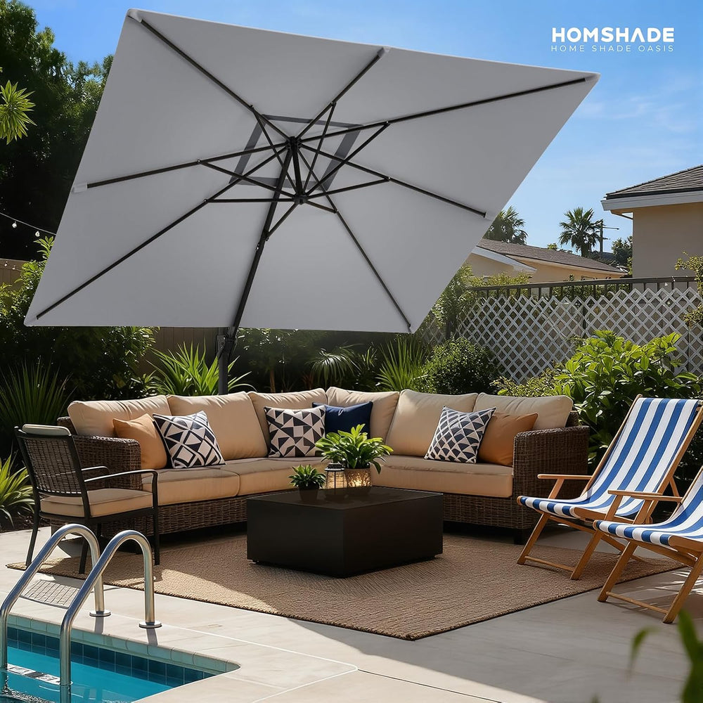 10x10 FT Cantilever Patio Umbrella with Base Included, Grey