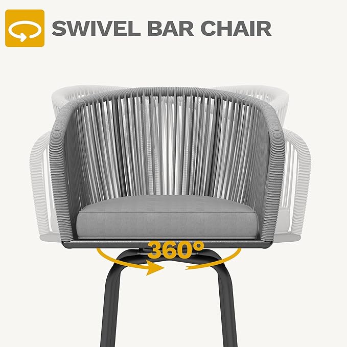 DWVO Outdoor Counter Height Bar Stools Set of 2, Patio Swivel Bar Chairs with...