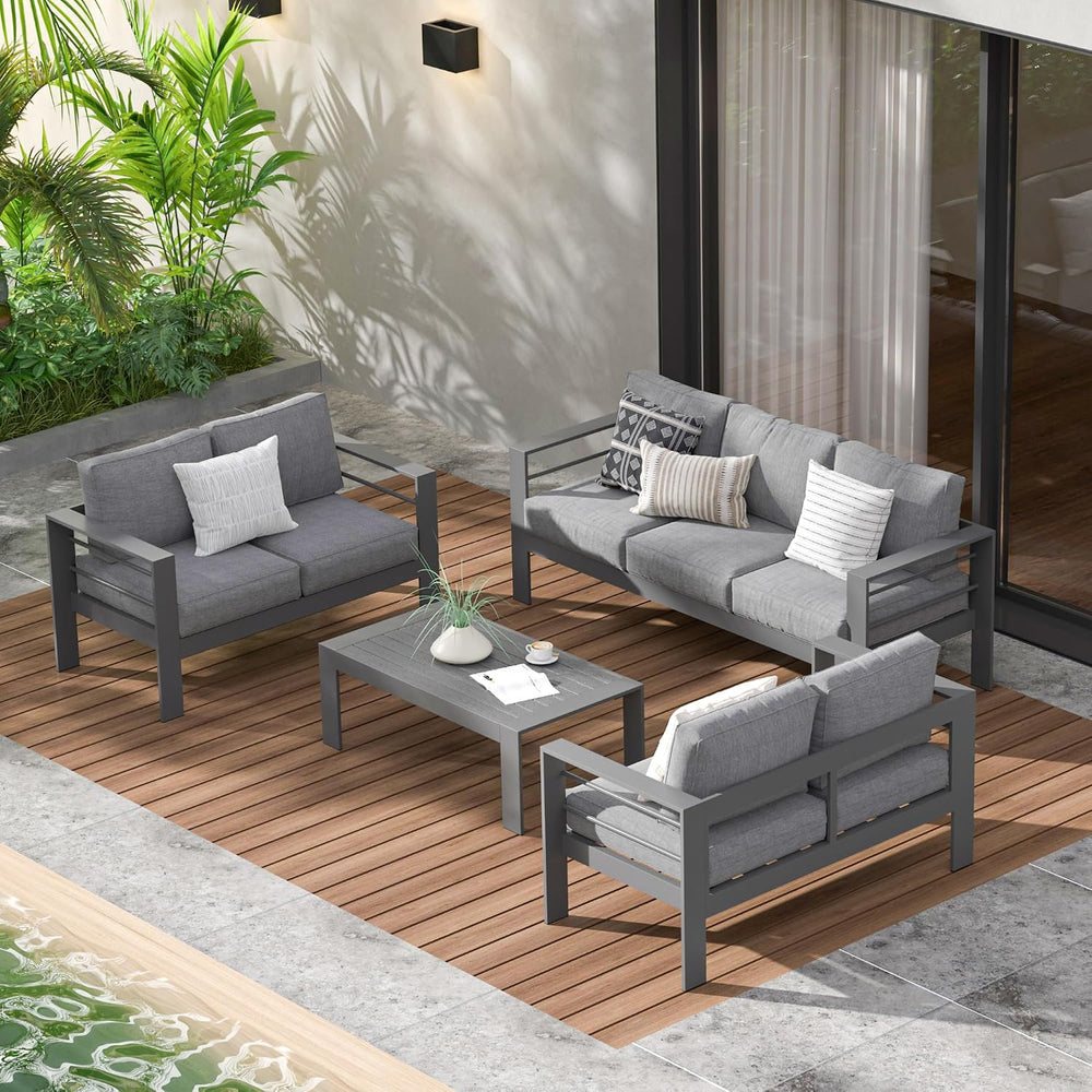 7 Seats Patio Furniture Set, Aluminum Patio Sofa with 10" Back Cushion