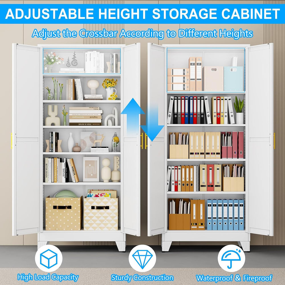 75" White Heavy Duty Metal Garage Storage Cabinet