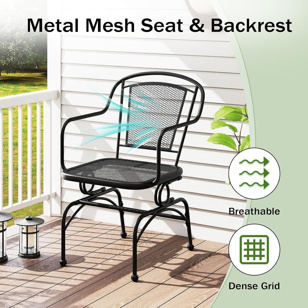 HAPPYGRILL Outdoor Rocking Dining Chair Set, Patio Rocker Chairs with Mesh Ba...