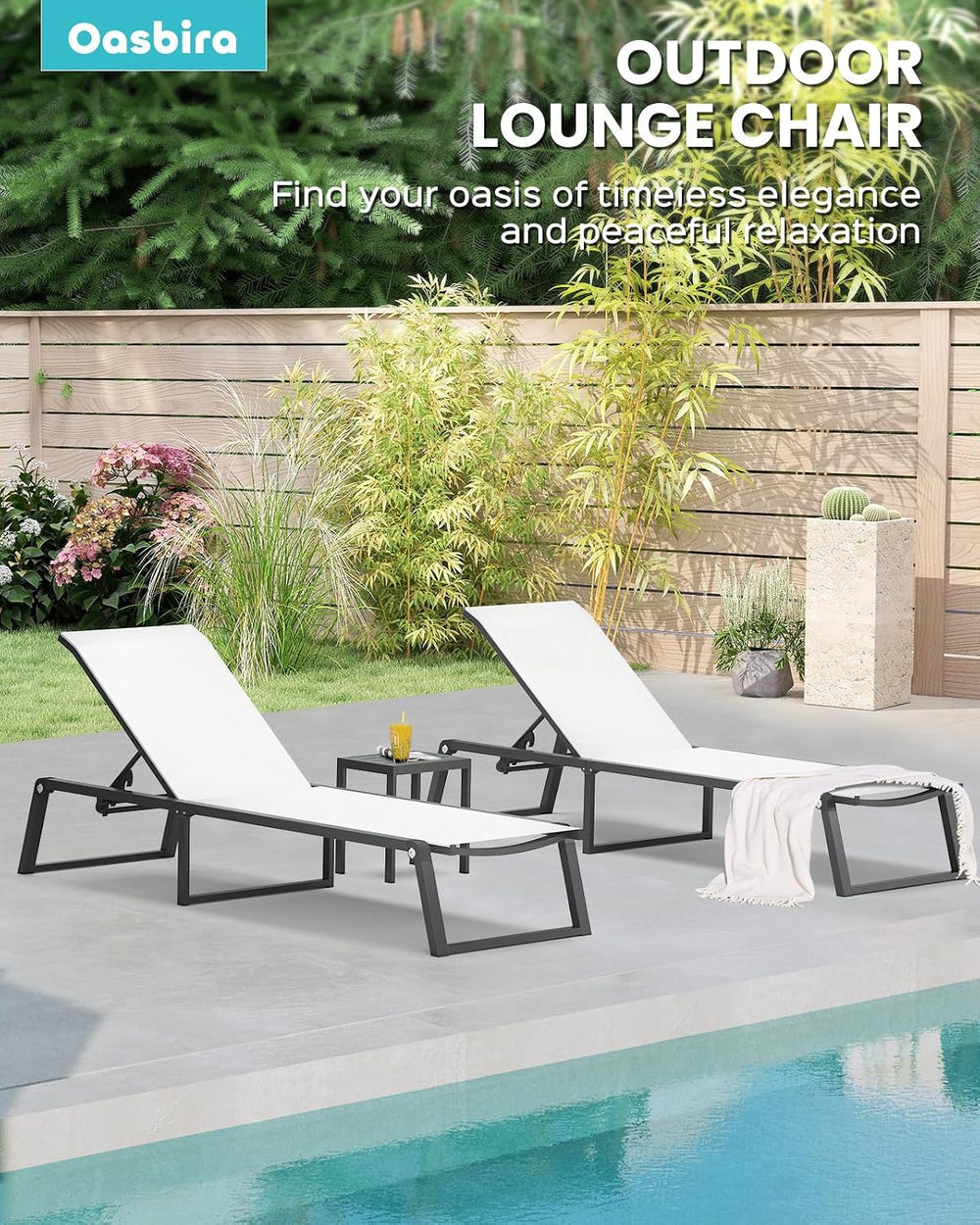 Aluminum Chaise Lounge Chair Outdoor, Foldable& No Assembly Patio Pool Lo...