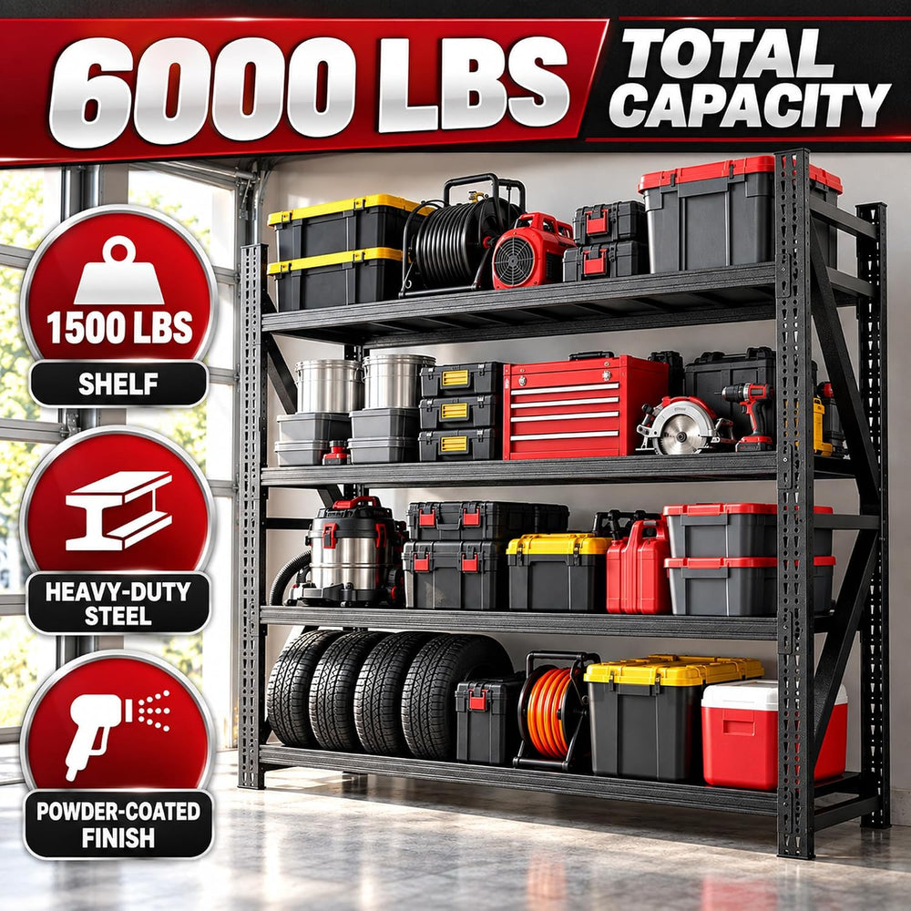 SAWJEC 6000LBS Storage Shelves, 71" W Garage Shelving Heavy Duty Metal A...