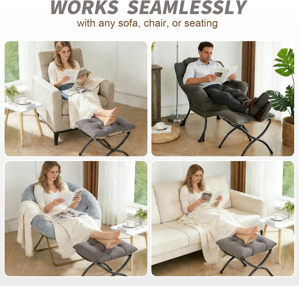 HollyHOME 15"(H) Folding Footrest Stool, Upholstered Small Foldable Otto...