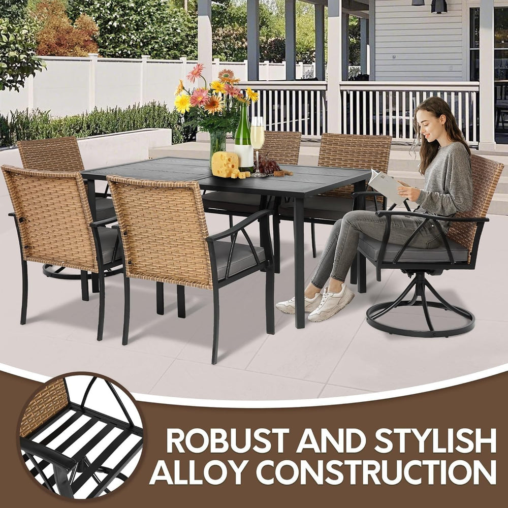 7-Piece Patio Dining Set for 6, Outdoor Dining Set with Wicker Swivel Patio D...