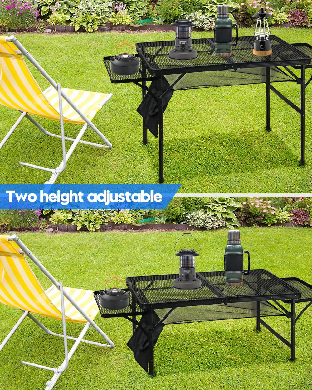 MSDADA Folding Grill Table, Height Adjustable Aluminum Outdoor Table