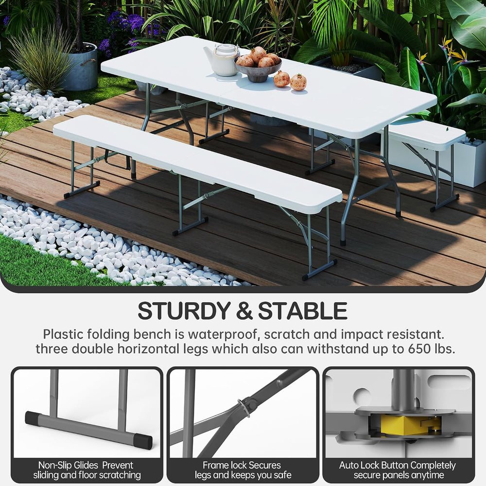 VSOAEIL 6 Foot Folding Bench 2 Pack, Foldable Plastic Bench Indoor Outdoor