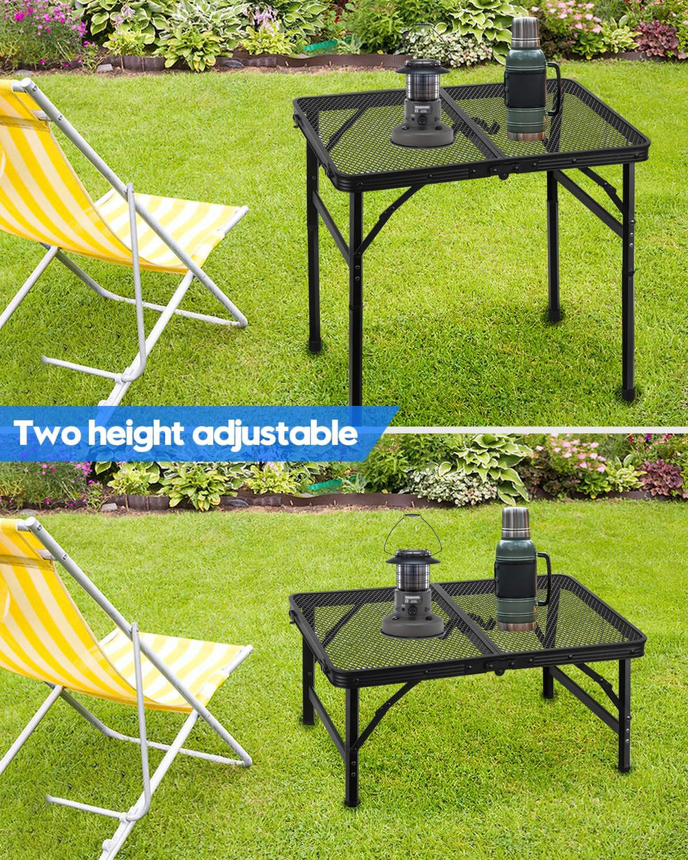 MSDADA Folding Grill Table, Height Adjustable Aluminum Table with Mesh Deskto...